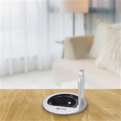 Solight USB vstavaná zásuvka s viečkom, 1 zásuvka, plast, dĺžka 1,5m, 3x 1mm2, USB 2100mA, strieborná