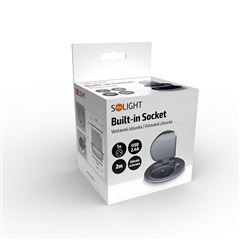 Solight USB vstavaná zásuvka s viečkom, 1 zásuvka, plast, dĺžka 1,5m, 3x 1mm2, USB 2100mA, strieborná
