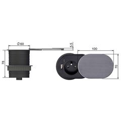 Solight 1z + USB A+C 20W PD vstavaná zásuvka s posuvným viečkom, 2m, strieborná