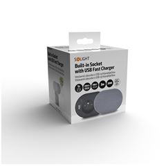 Solight 1z + USB A+C 20W PD vstavaná zásuvka s posuvným viečkom, 2m, strieborná