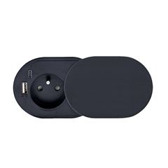 Solight 1z + USB A+C 20W PD vstavaná zásuvka s posuvným viečkom, 2m, matná čierna