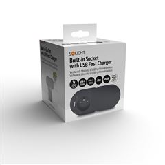 Solight 1z + USB A+C 20W PD vstavaná zásuvka s posuvným viečkom, 2m, matná čierna