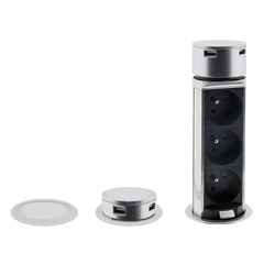 Solight USB výsuvný blok zásuviek, 3 zásuvky, plast, dĺžka 1,5m, 3 x 1mm2, strieborný