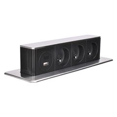 Solight 3z + USB A+C výsuvný blok zásuviek, 2m, nerez oceľ