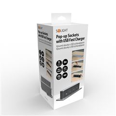 Solight 3z + USB A+C výsuvný blok zásuviek, 2m, nerez oceľ