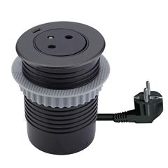 Solight 1z + 1x USB-C vstavaná zásuvka, nerez oceľ, EasyEject systém, predlžovací prívod 1,5m, 3x 1,5mm2, USB 3.0A, tmavá metalická 