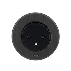 Solight 1z + 1x USB-C vstavaná zásuvka, nerez oceľ, EasyEject systém, predlžovací prívod 1,5m, 3x 1,5mm2, USB 3.0A, tmavá metalická 