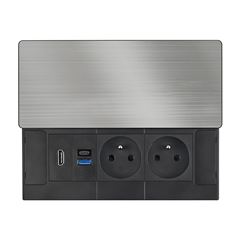 Solight vestavný blok zásuviek s posuvným krytom, 2 zásuvky, HDMI, USB A+C 20W PD, 2m, strieborný