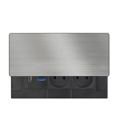 Solight vestavný blok zásuviek s posuvným krytom, 2 zásuvky, HDMI, USB A+C 20W PD, 2m, strieborný