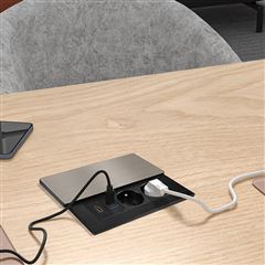 Solight vestavný blok zásuviek s posuvným krytom, 2 zásuvky, HDMI, USB A+C 20W PD, 2m, strieborný
