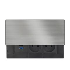 Solight vestavný blok zásuviek s posuvným krytom, 2 zásuvky, USB A+C 20W PD, 2m, strieborný