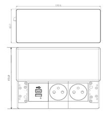 Solight vestavný blok zásuviek s posuvným krytom, 2 zásuvky, USB A+C 20W PD, 2m, strieborný