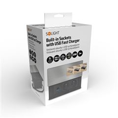 Solight vestavný blok zásuviek s posuvným krytom, 2 zásuvky, USB A+C 20W PD, 2m, strieborný