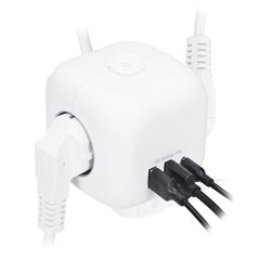 Solight 3z + USB A+C predlžovací prívod - kocka, 2m, 3 x 1mm2, biely, vypínač
