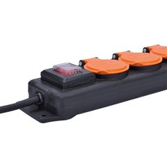 Solight predlžovací prívod IP44, 4 zásuvky, gumový kábel, vypínač, vonkajší, 10m