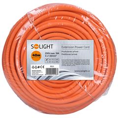 Solight predlžovací prívod - spojka, 1 zásuvka, 40 m, 3 x 1,5mm2, oranžová