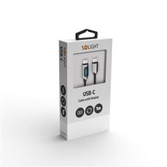 Solight USB-C kábel s displejom, USB-C konektor - USB-C konektor, 100W, 1m