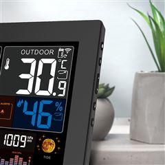 Solight meteostanica, XL farebný LCD, teplota, vlhkosť, tlak, RCC, čierna
