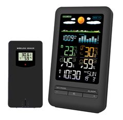 Solight meteostanica, farebný LCD, vnútorná/vonkajšia teplota a vlhkosť, tlak, RCC, čierna