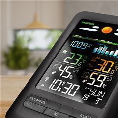 Solight meteostanica, farebný LCD, vnútorná/vonkajšia teplota a vlhkosť, tlak, RCC, čierna