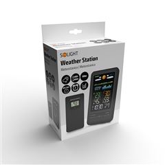 Solight meteostanica, farebný LCD, vnútorná/vonkajšia teplota a vlhkosť, tlak, RCC, čierna