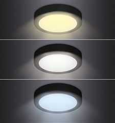 Solight LED mini panel CCT, prisazený, 24W, 1800lm, 3000K, 4000K, 6000K, okrúhly, čierna farba