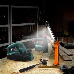 Solight pracovná nabíjacia LED lampa, 500lm + 70lm, COB, Li-Ion, USB, čiernooranžová