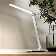 Solight LED stolná lampička stmievateľná, 12W, voľba teploty svetla, USB, biely lesk