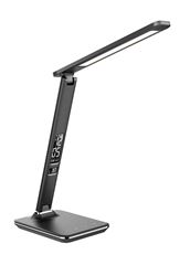 Solight LED stolná lampička s displejom, 9W, voľba teploty svetla, koža, čierna