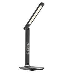 Solight LED stolná lampička s displejom, 9W, voľba teploty svetla, koža, čierna