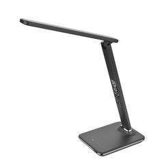 Solight LED stolná lampička s displejom, 9W, voľba teploty svetla, koža, čierna
