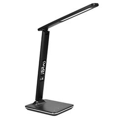 Solight LED stolná lampička s displejom, 9W, voľba teploty svetla, koža, čierna