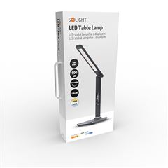 Solight LED stolná lampička s displejom, 9W, voľba teploty svetla, koža, čierna