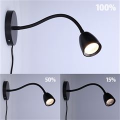 Solight LED nástenná lampička, stmievateľná, 4W, 280lm, 3000K, čierna