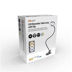 Solight LED stmievateľná stolná lampička s klipom, 300lm, nastaviteľná teplota svetla, USB