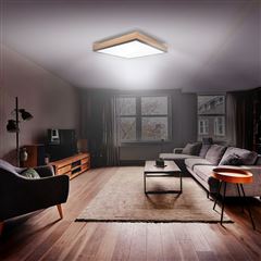 Solight LED ceiling lighting with remote control, square, wood decor, 3000lm, 40W, 45x45cm