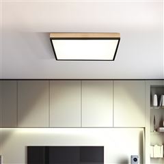 Solight LED ceiling lighting with remote control, square, wood decor, 3000lm, 40W, 45x45cm