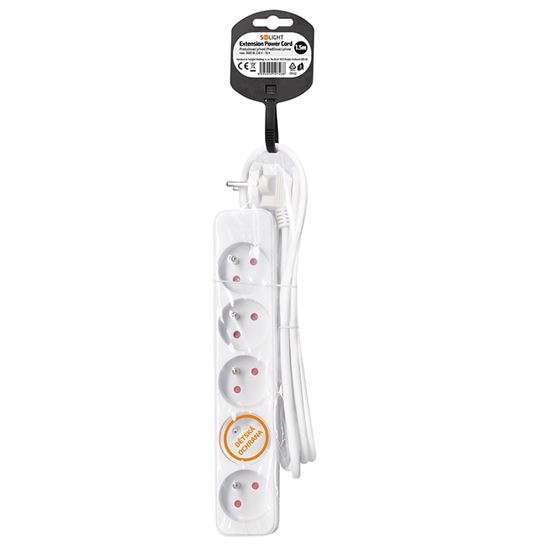 Solight predlžovací prívod, 5 zásuviek, biely, 1,5m