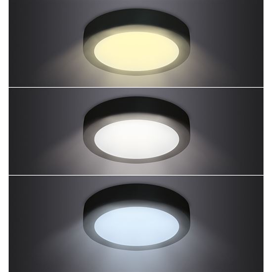 Solight LED mini panel CCT, prisazený, 24W, 1800lm, 3000K, 4000K, 6000K, okrúhly, čierna farba