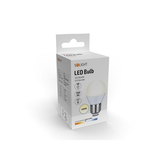 Solight LED žiarovka, miniglobe, 8W, E27, 4000K, 720lm