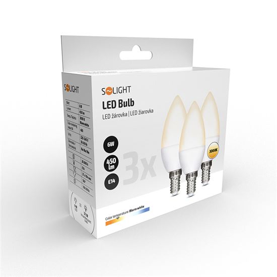 ECOLUX LED žiarovka Ecolux 3-pack, sviečka, 6W, E14, 3000K, 450lm, 3ks