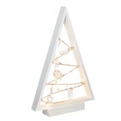 Solight LED drevený vianočný stromček s ozdobami, 15LED, prírodné drevo, 37cm, 2x AA
