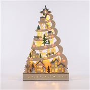 Solight LED drevený vianočný stromček s dekoráciami, 17x LED, biela, 45cm, 2x AA