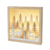 Solight LED 3D drevená vianočná dekorácia v ráme, 12x LED, 25cm, 2x AA