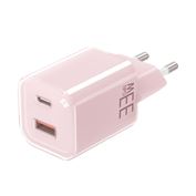 Solight 33W GaN fast charge USB-A + USB-C adaptér, ružový