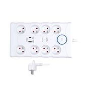 Solight prepäťová ochrana, 8z, USB A+C, 2m, biela