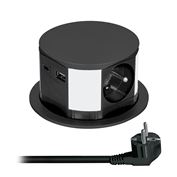 Solight výsuvný blok zásuviek, 3 x 16 A + USB A+C 20W PD, kabel 2m, čierny