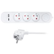 Solight predlžovací prívod 3 zásuvky, s USB A+C nabíjačka 12W, 2m, 3 x 1mm2, biely, vypínač