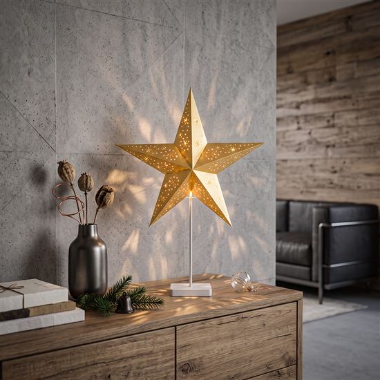Solight LED vianočná hviezda stolová, 10x LED, 3x AA, zlatá