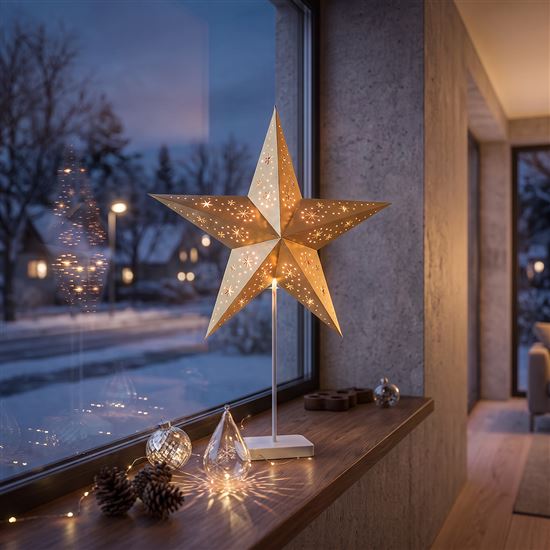 Solight LED vianočná hviezda stolová, 10x LED, 3x AA, zlatá